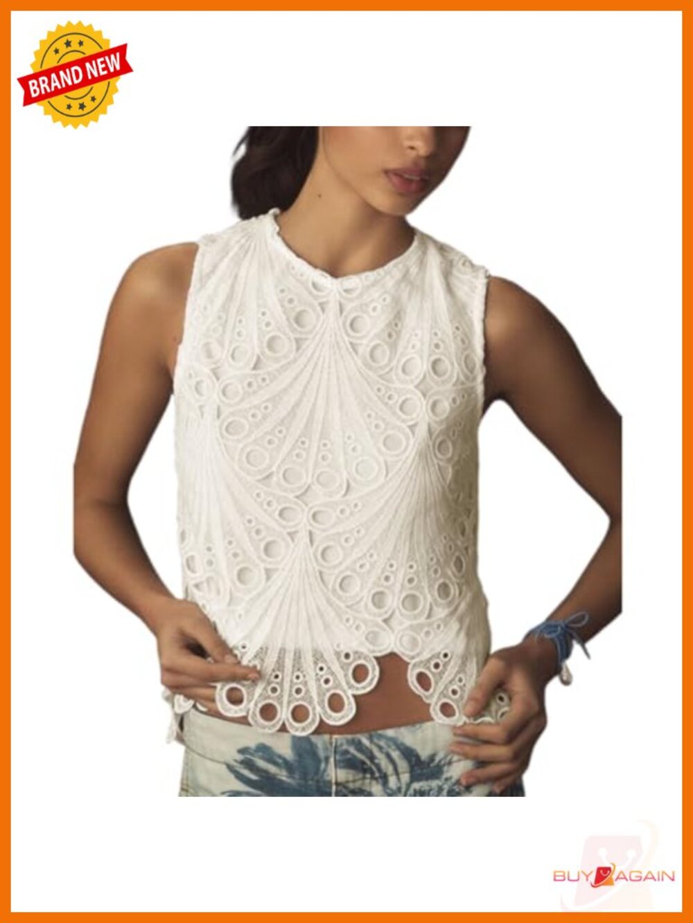 Lace Tank Top Sleeveless Embroidered Eyelet Blouse